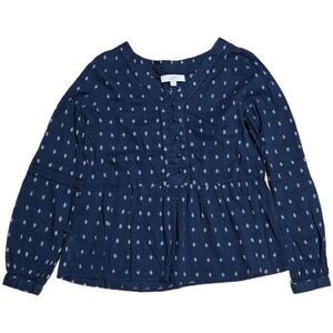 LOFT Peplum Blouse Long Sleeve Women's Size M Navy Blue White Boho‎ Peasant